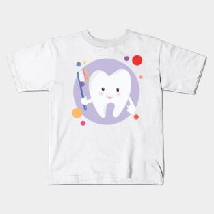 Cute Kawaii Tooth With Toothbrush Kids T-Shirt